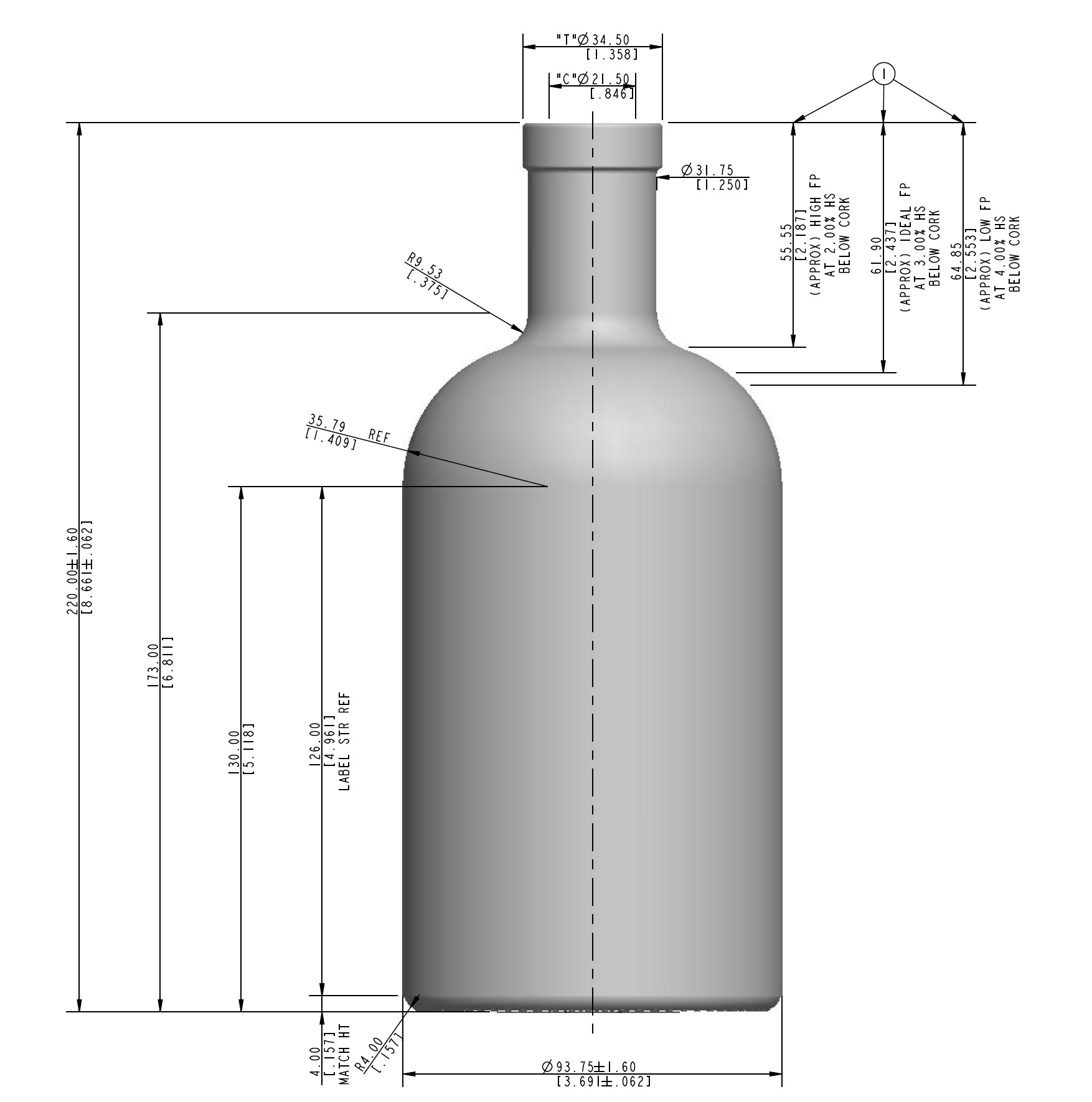 ENVASE DE VIDRIO KALEIDO 750cc FLINT CORCHO